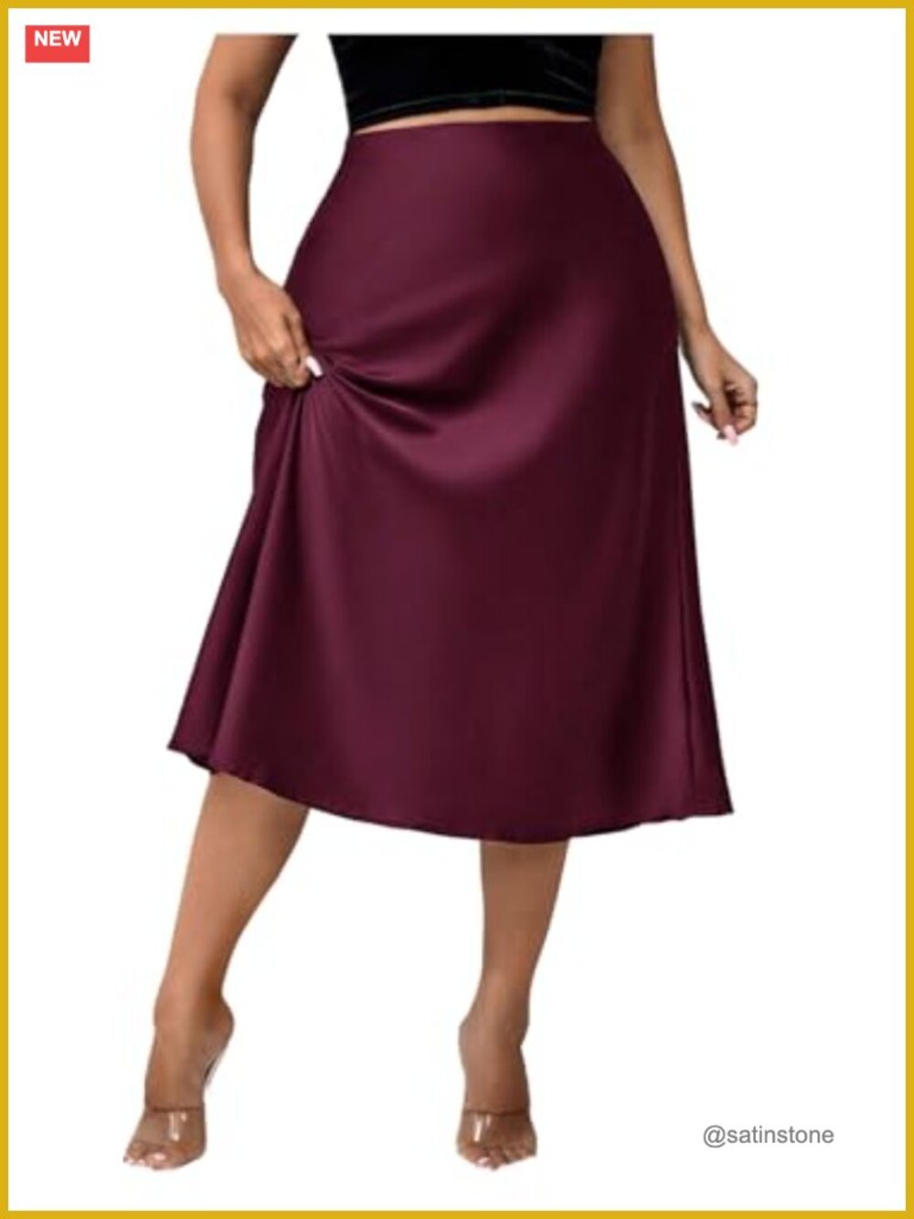 Plus Size High Waisted A Line Midi Skirt Flowy Satin Night Out